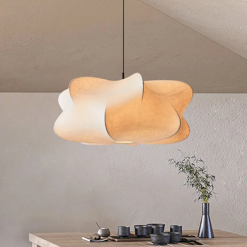 Lampe à Pendentif Japonaise - Design Wabi Sabi en Soie Élégante