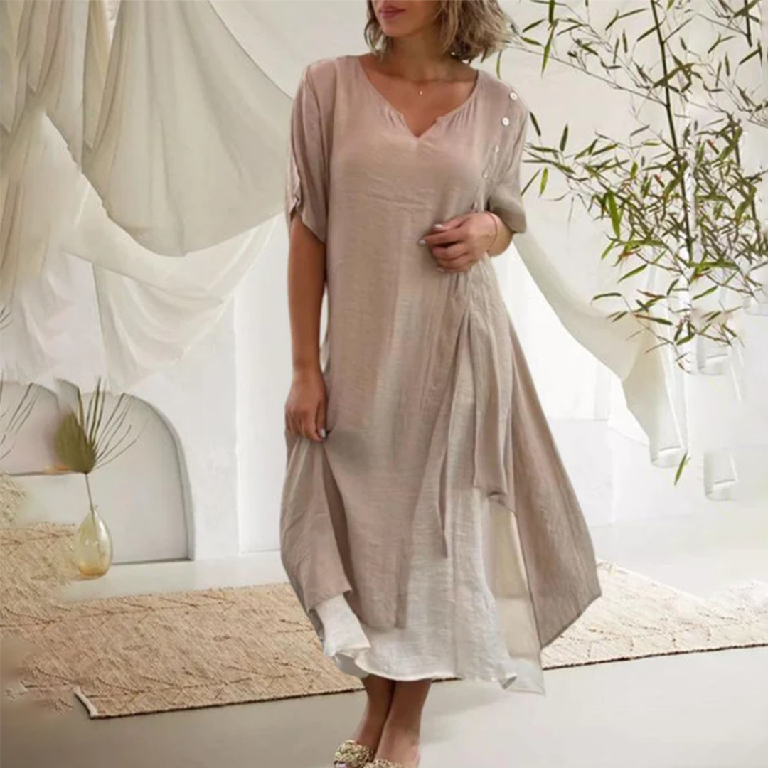 Robe Élégante Noire Femme - Décolleté en V et Manches Courtes
