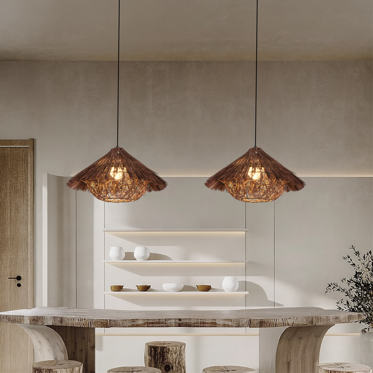 Lampe Suspendue en Rotin et Bambou - Élégance Artisanale et Ambiance Chaleureuse