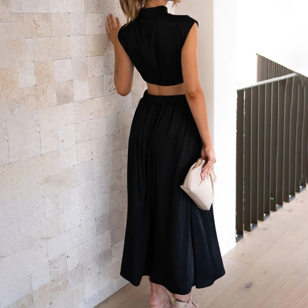 Robe d'Été en Polyester pour Femmes - Élégante à Manches Courtes et Col Montant