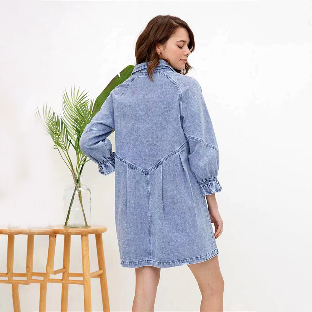 Robe Chemise en Jean Vintage - Manches Lanternes et Style Estival