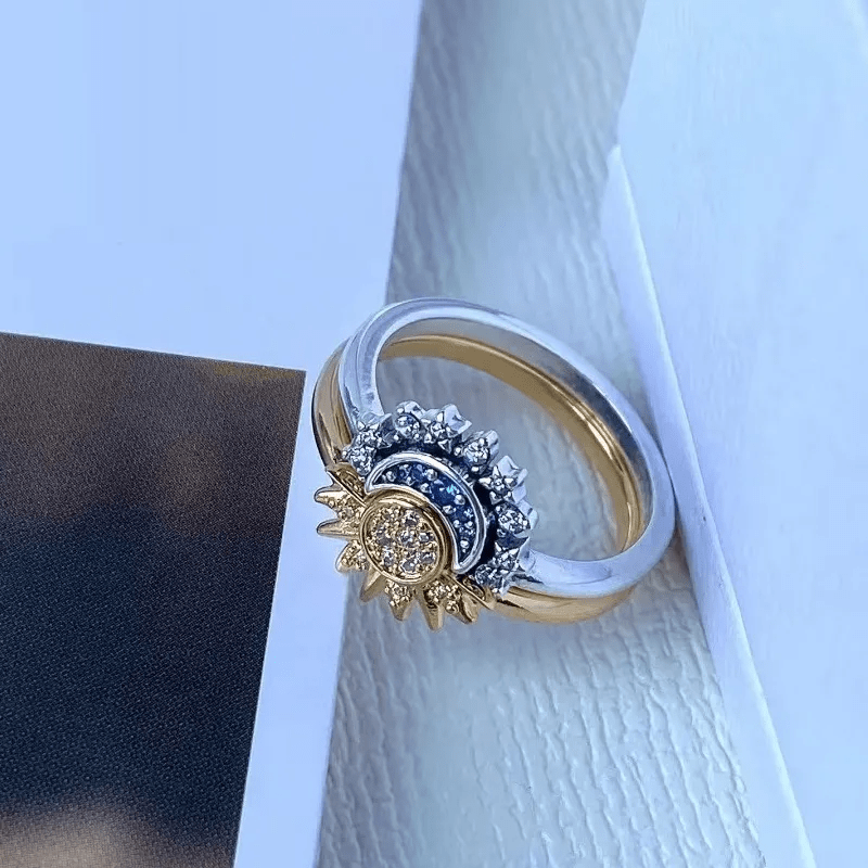 Bague en Argent avec Cristal | Design Élégant de Lune et de Soleil