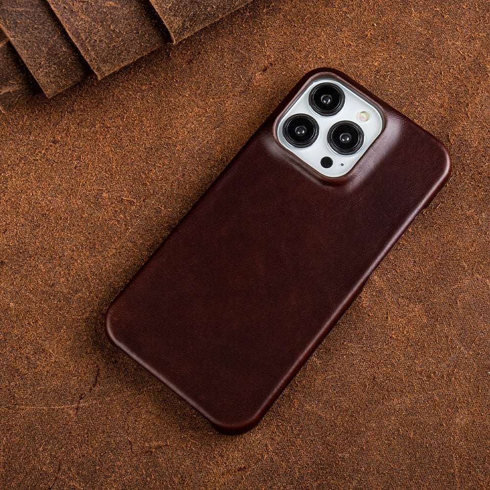 Étui iPhone en Cuir Huileux - Protection Élégante et Absorption des Chocs