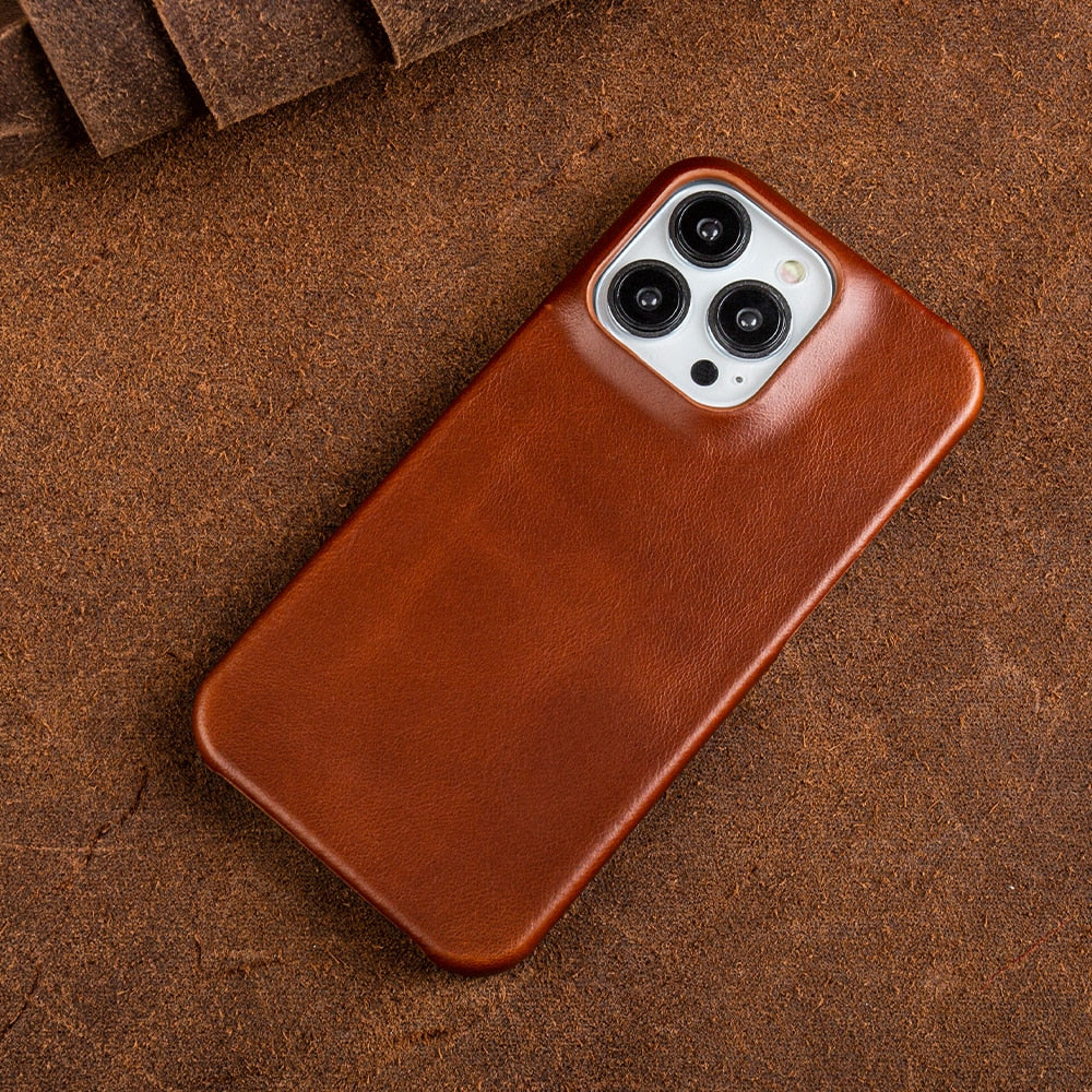 Étui iPhone en Cuir Huileux - Protection Élégante et Absorption des Chocs