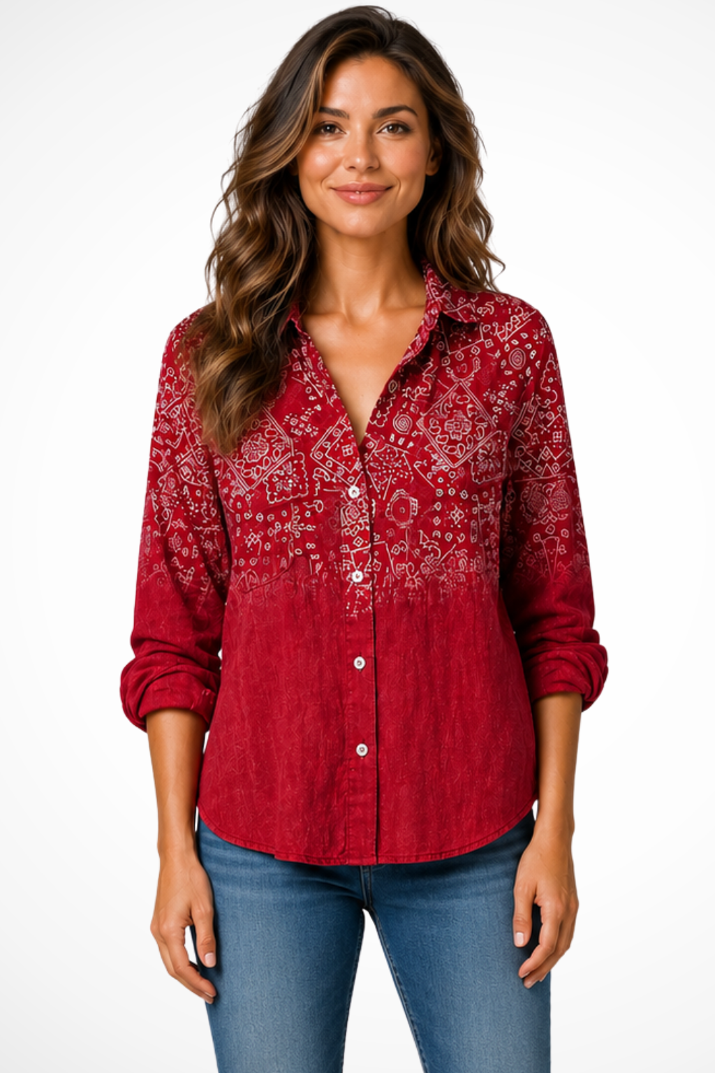 Blouse imprimé bohème femme manches retroussables légère style décontracté vacances