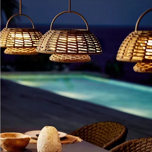 Lampe Suspendue en Bambou Écologique - Applique LED Résistante aux Intempéries