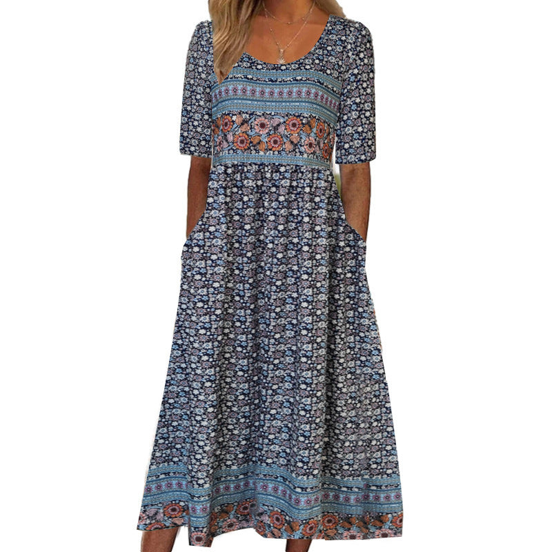 Robe Midi Fleurie pour Femmes - Tissu Aéré et Élégance Estivale