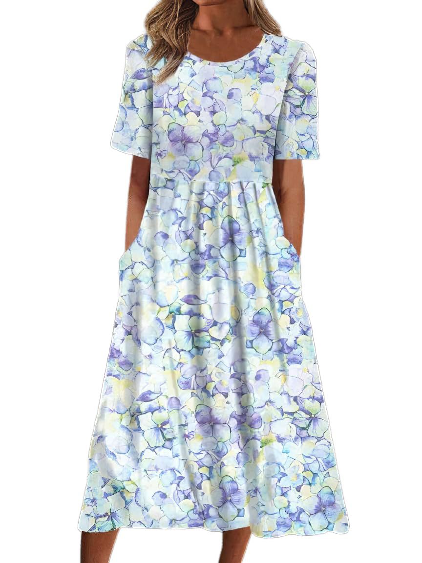 Robe Midi Fleurie pour Femmes - Tissu Aéré et Élégance Estivale