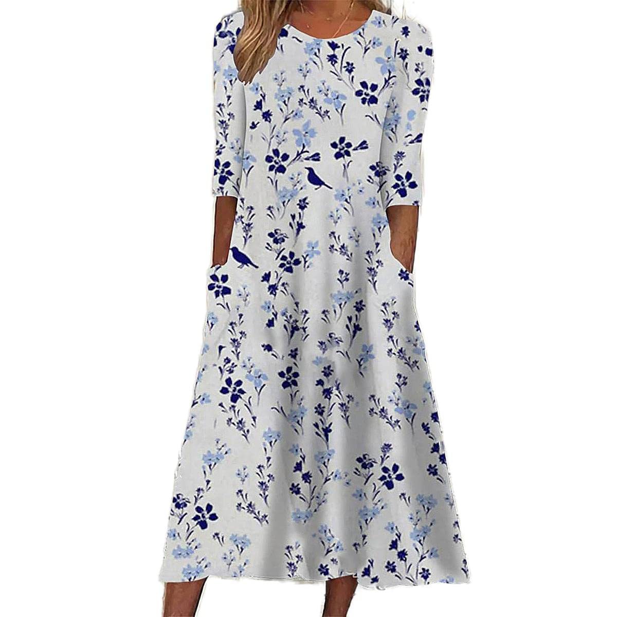 Robe Midi Fleurie pour Femmes - Tissu Aéré et Élégance Estivale