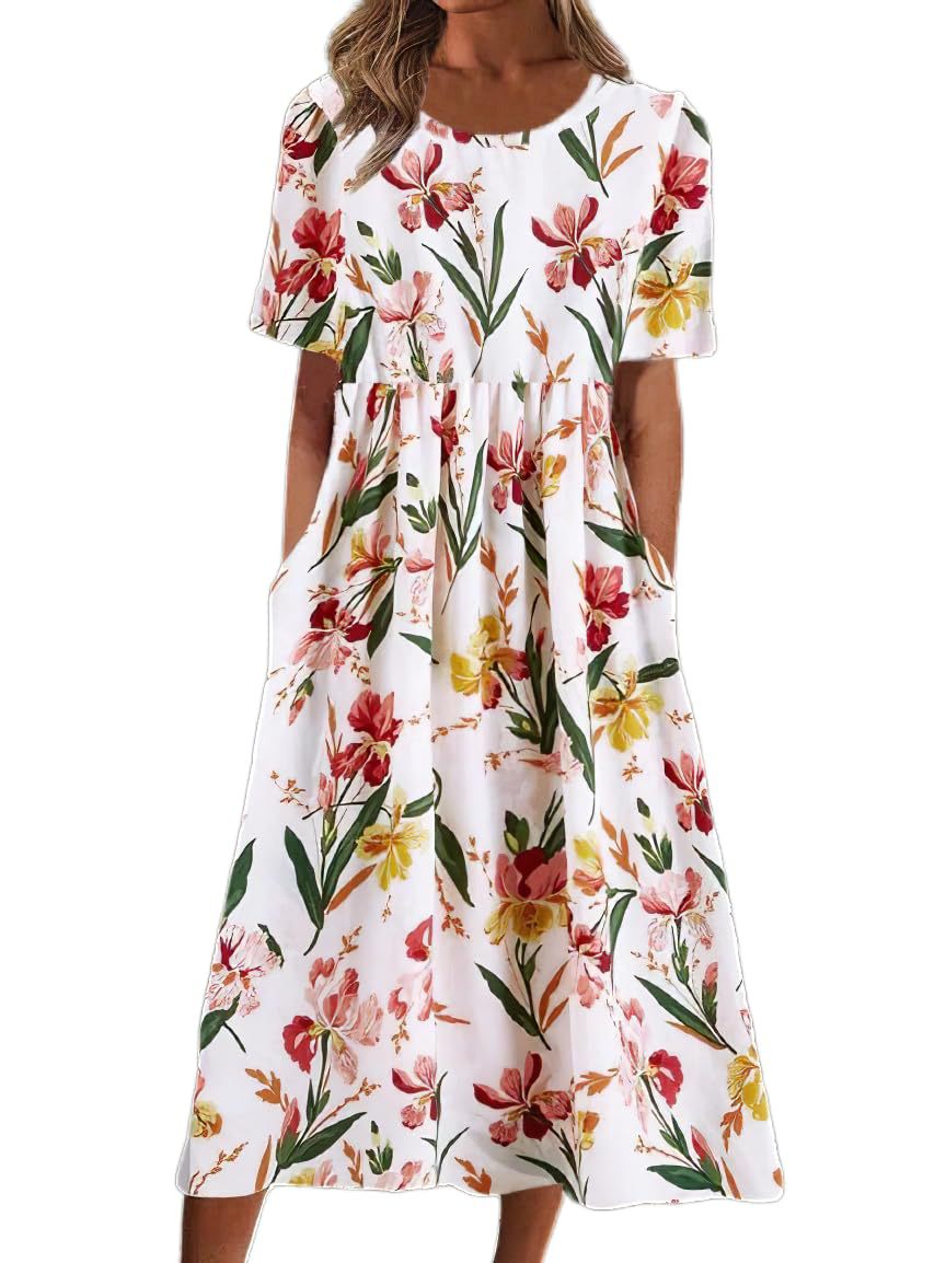 Robe Midi Fleurie pour Femmes - Tissu Aéré et Élégance Estivale