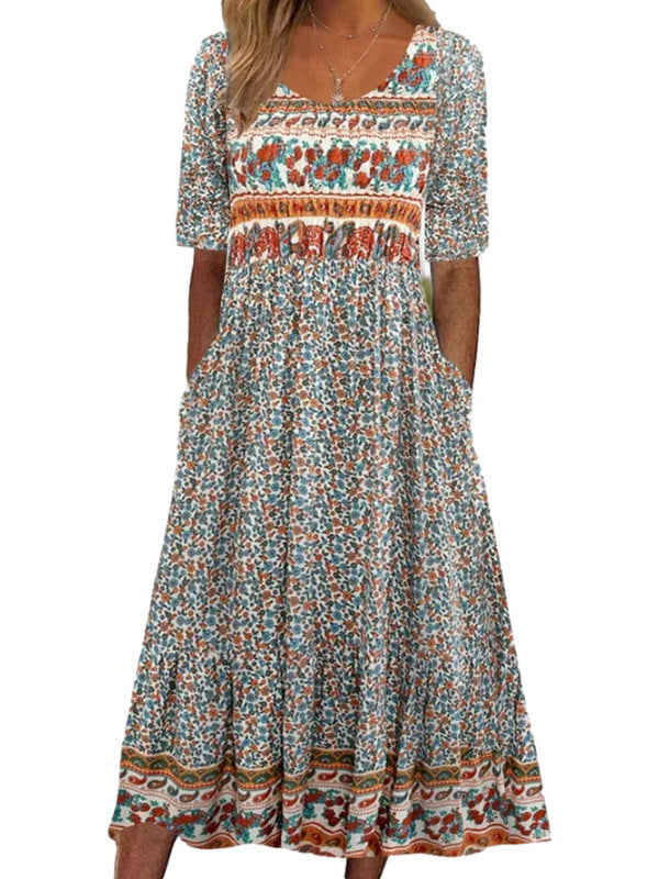 Robe Midi Fleurie pour Femmes - Tissu Aéré et Élégance Estivale