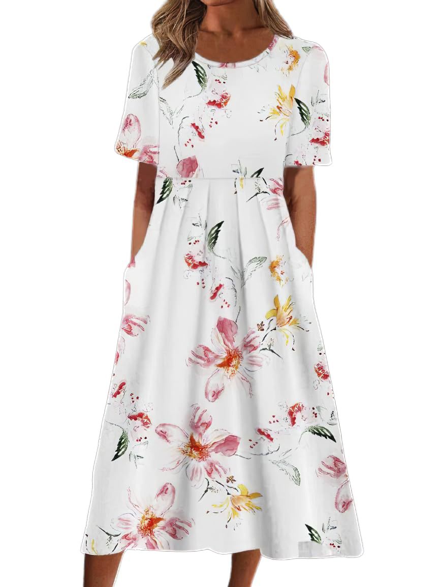 Robe Midi Fleurie pour Femmes - Tissu Aéré et Élégance Estivale