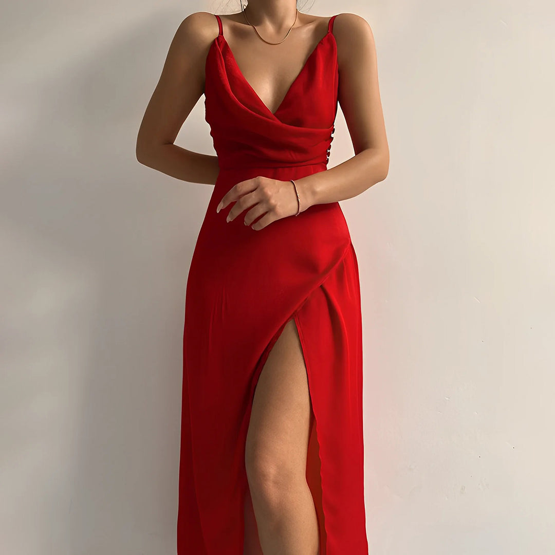 Robe Midi Élégante avec Fente Haute - Silhouette Flatteuse et Confortable