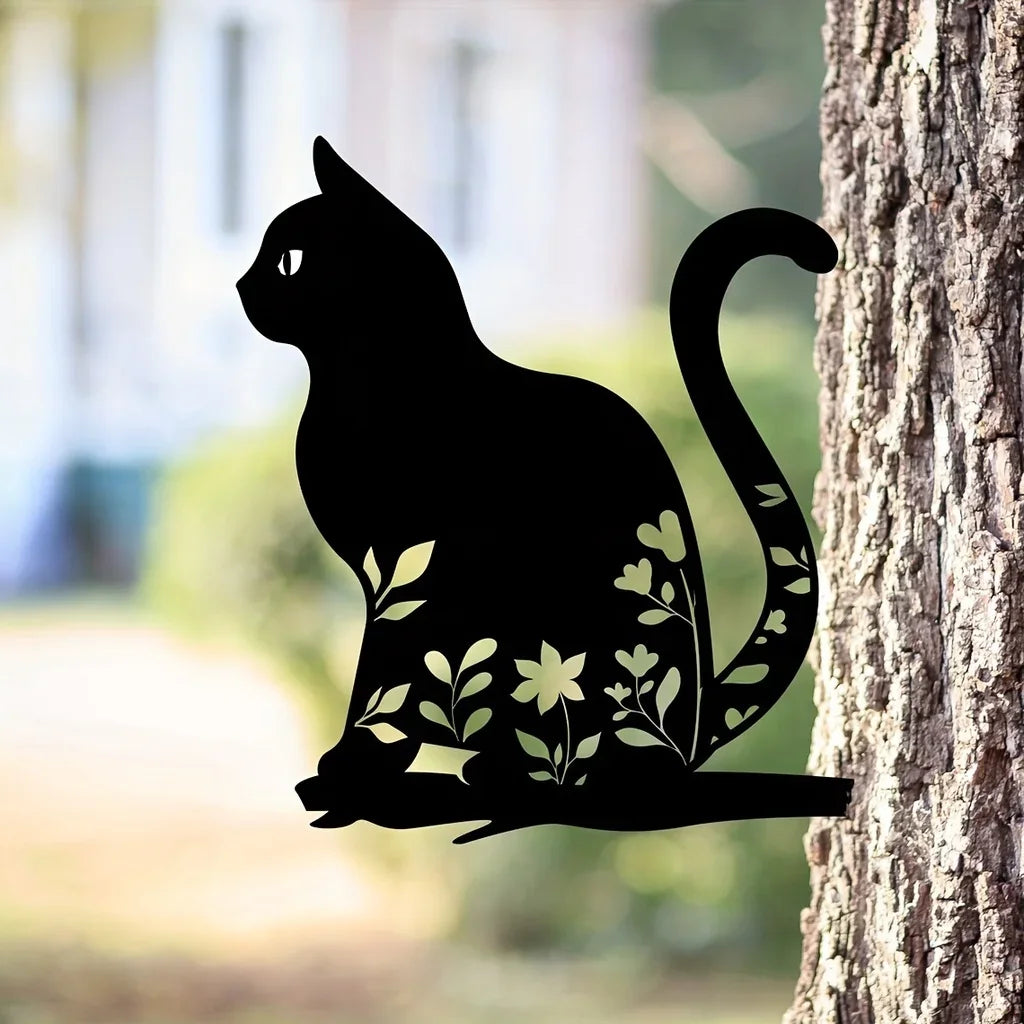 Ornement de Jardin en Métal Chat - Décor Extérieur Unique et Ludique