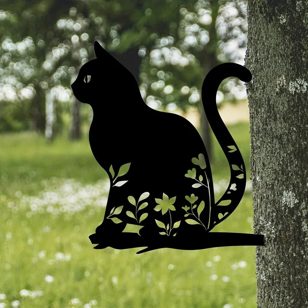 Ornement de Jardin en Métal Chat - Décor Extérieur Unique et Ludique