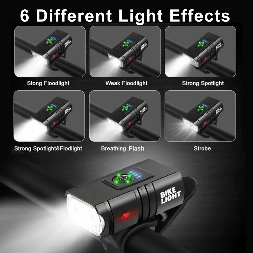 Lumières de Vélo Rechargeables USB - 1500 Lumens et 6 Modes de Sécurité