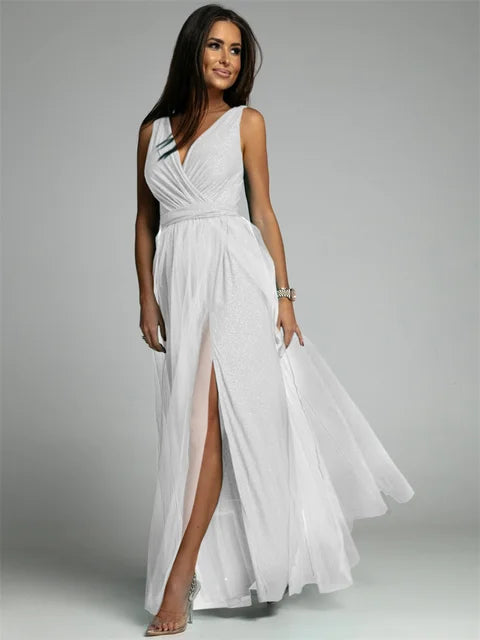 Robe Maxi Élégante avec Panneau en Maille - Confort et Glamour pour Toutes Occasions
