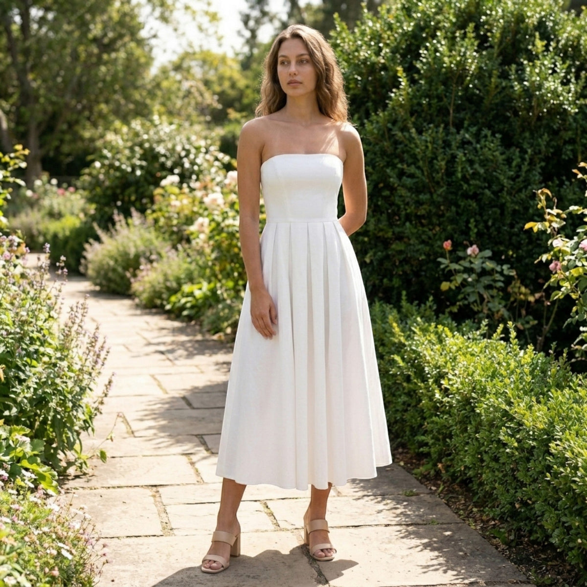 Robe midi bustier en tissu satiné ligne A corset élégante événements formels femme
