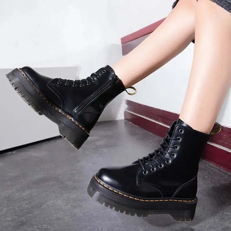 Bottes à Plateforme en Cuir - Confort Ultime pour un Port Toute la Journée