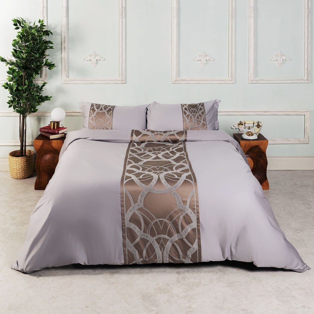 Housse de Couette Grise en Coton - Design Élégant avec Motif Chaîne