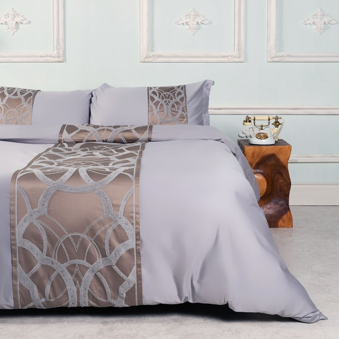 Housse de Couette Grise en Coton - Design Élégant avec Motif Chaîne
