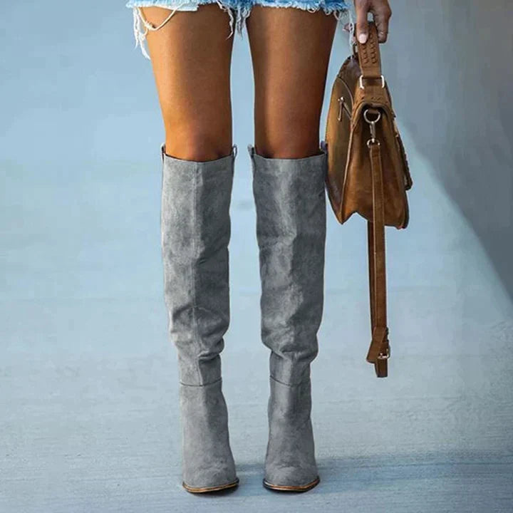 Bottes à Talon Bloc Grises - Style Western Chic et Confort Optimal
