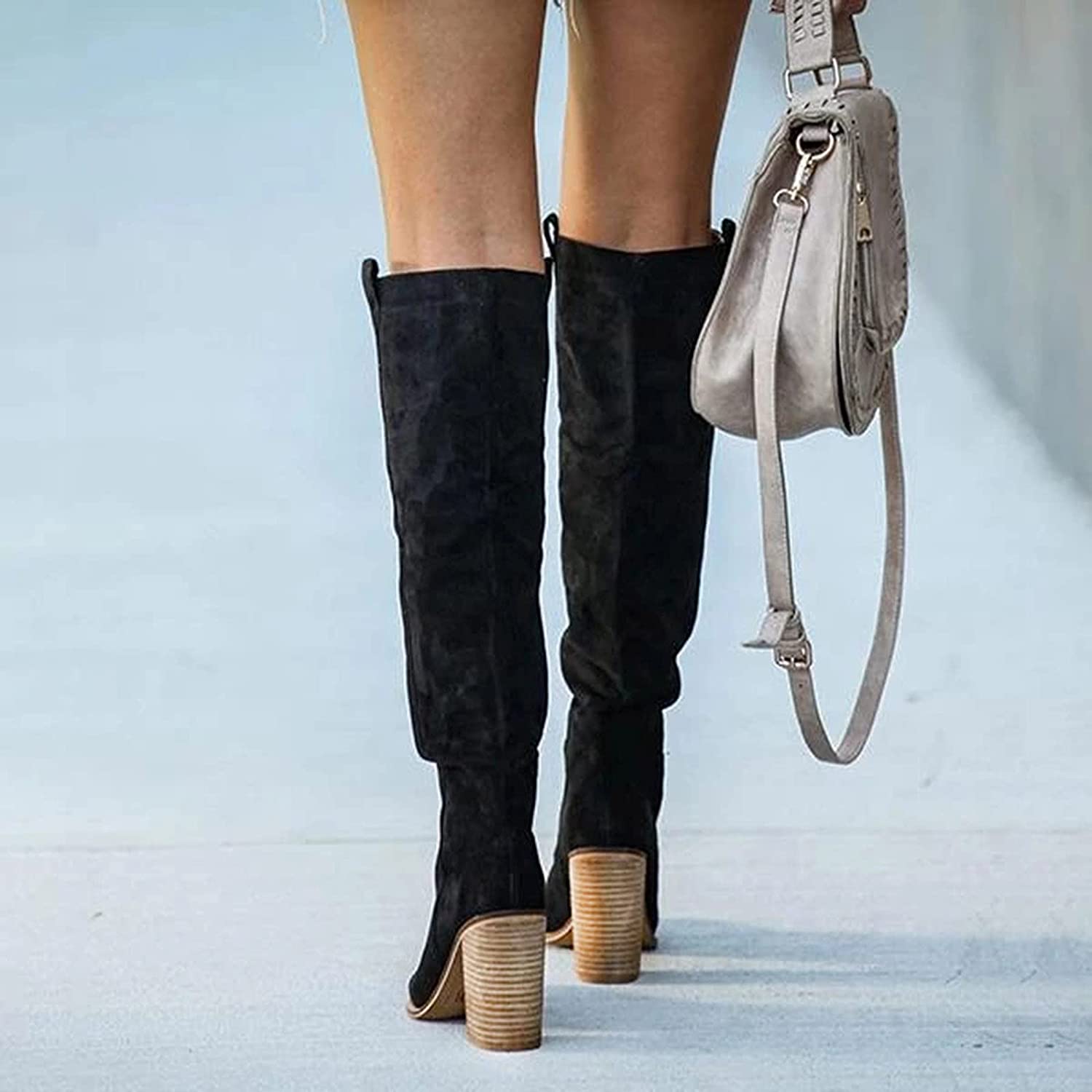 Bottes à Talon Bloc Grises - Style Western Chic et Confort Optimal