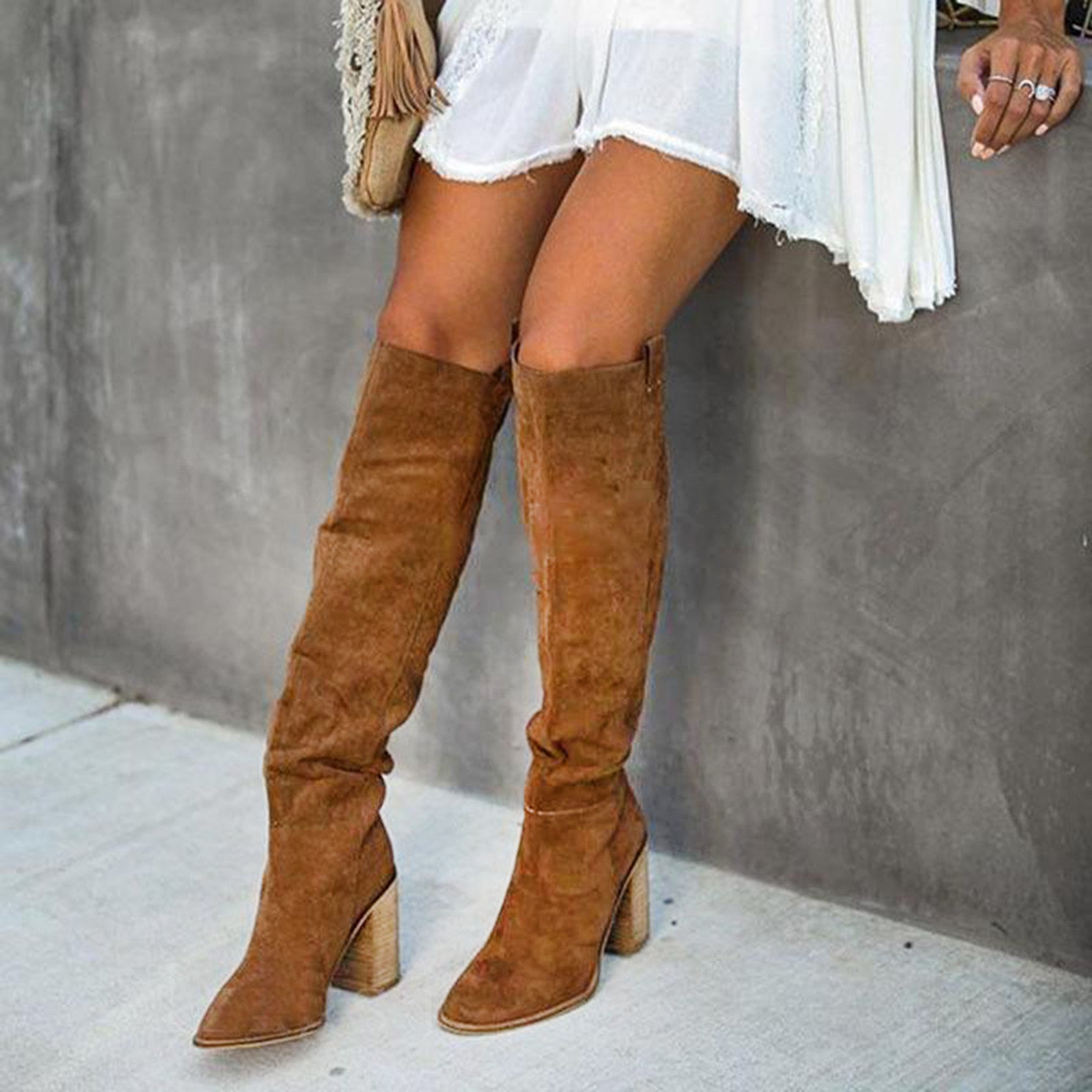 Bottes à Talon Bloc Grises - Style Western Chic et Confort Optimal