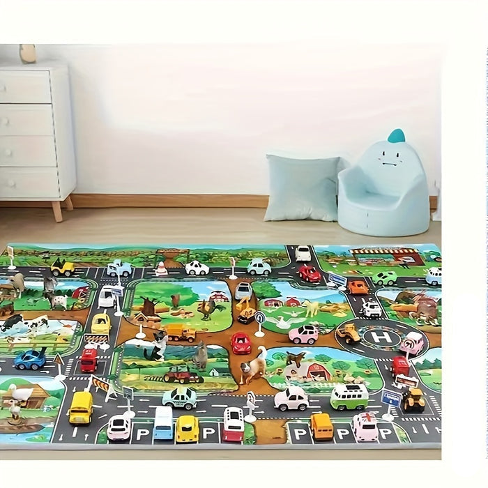 Tapis de Jeu Interactif pour Enfants - Thèmes de Ferme et Circulation Colorés