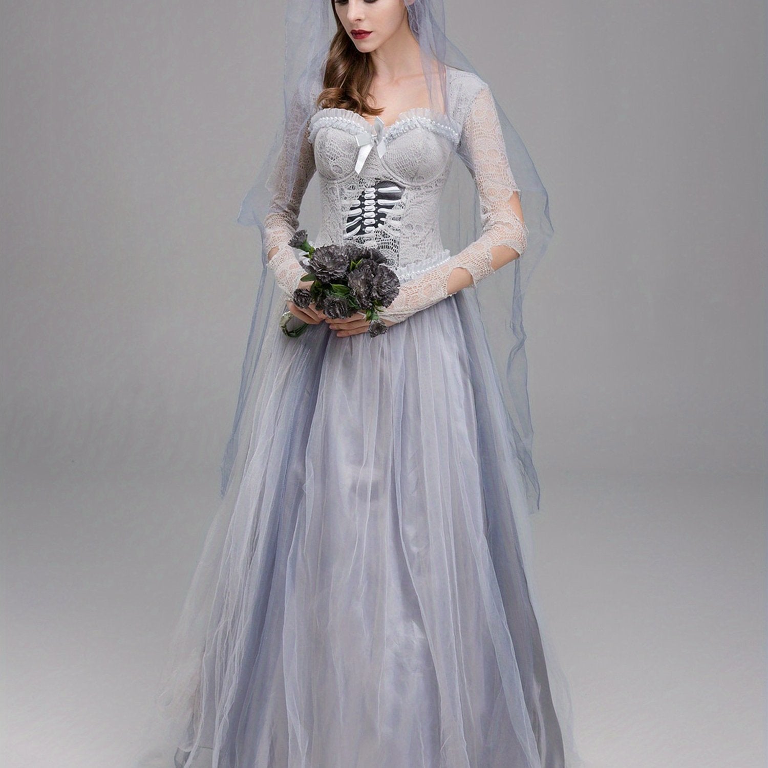 Robe de Mariée Gothique - Élégance Effrayante en Dentelle et Tulle