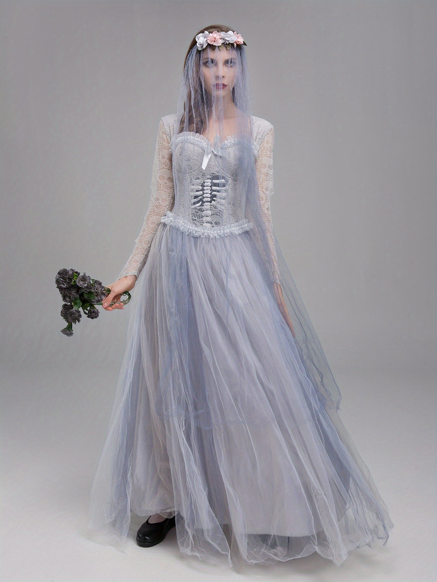Robe de Mariée Gothique - Élégance Effrayante en Dentelle et Tulle