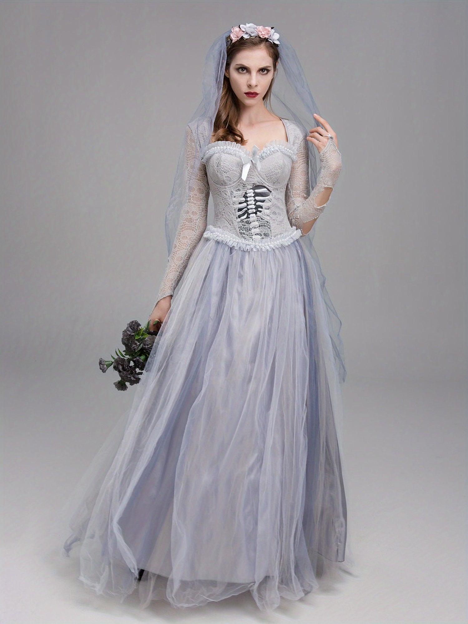 Robe de Mariée Gothique - Élégance Effrayante en Dentelle et Tulle