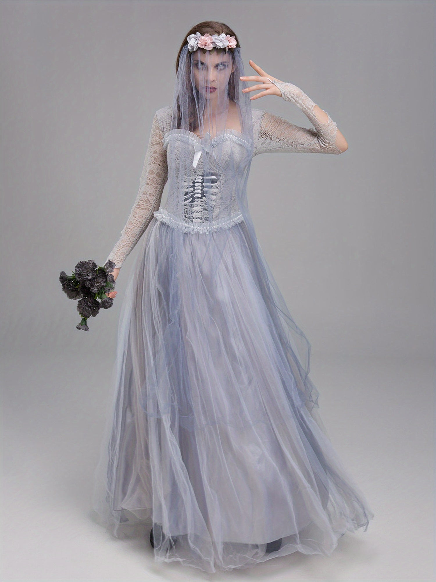Robe de Mariée Gothique - Élégance Effrayante en Dentelle et Tulle