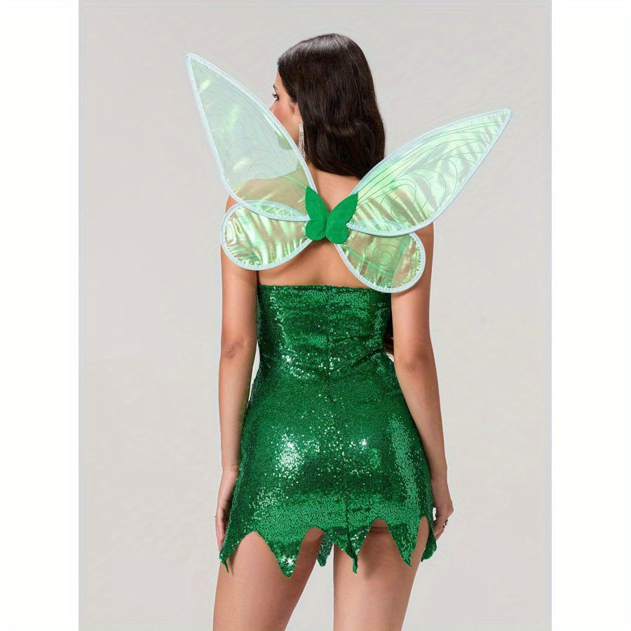 Robe de Fée en Sequins pour Femmes - Costume Mini Sans Bretelles et Ailes