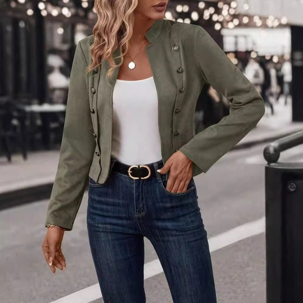 Veste en Velours à Double Boutonnage - Style Rétro et Texture Douce