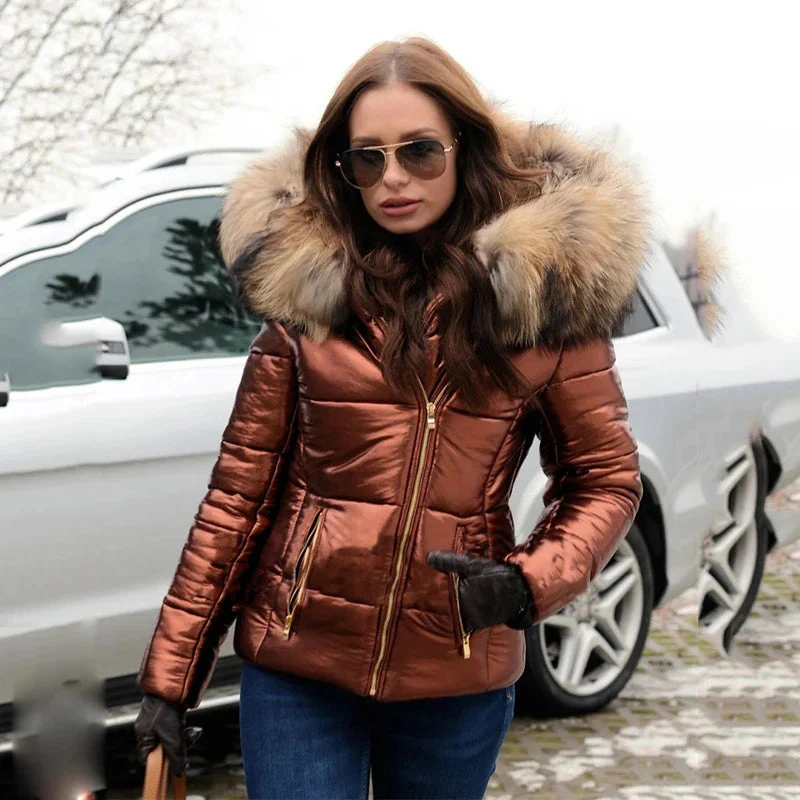 Veste d'hiver pour Femmes - Manteau Matelassé avec Capuche en Fausse Fourrure