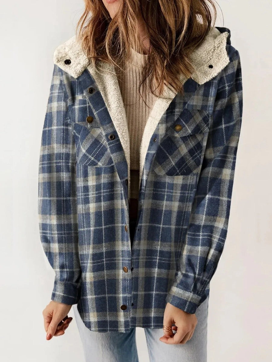 Veste à Carreaux Doublée en Polaire - Confortable et Élégante avec Capuche