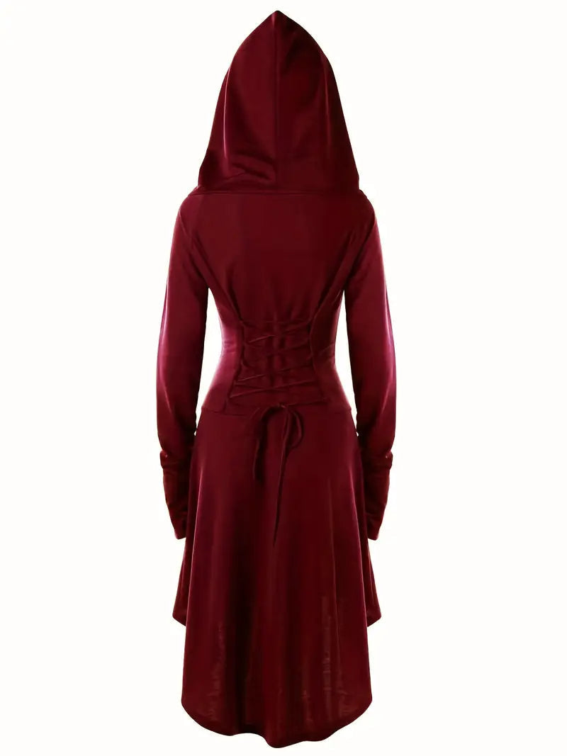 Robe Halloween Gothique à Lacets - Élégance Mystérieuse avec Capuche