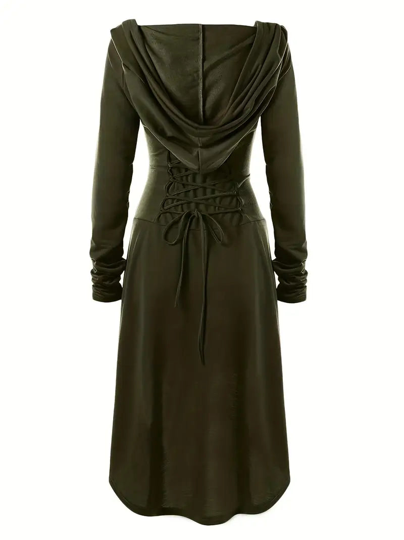 Robe Halloween Gothique à Lacets - Élégance Mystérieuse avec Capuche