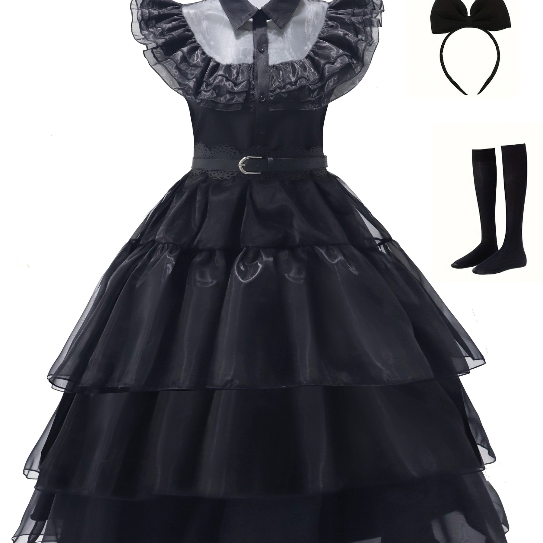 Robe Gothique à Volants pour Femmes - Ensemble Costume Complet avec Accessoires