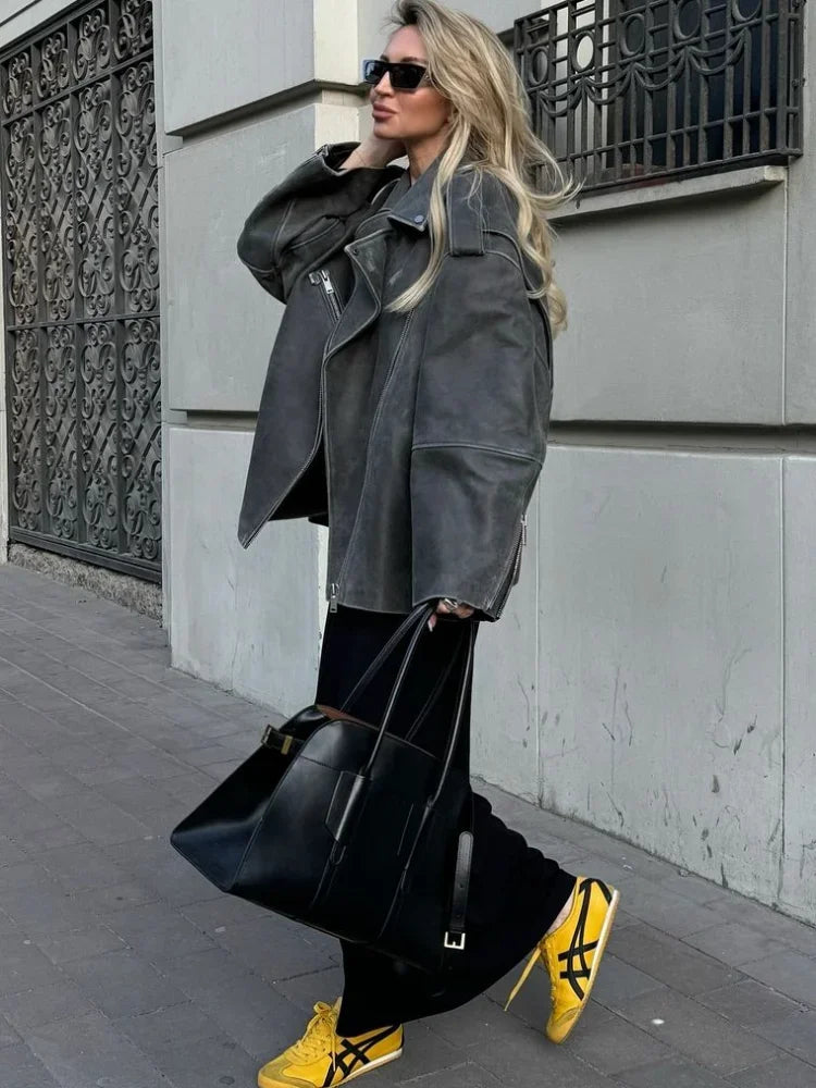 Veste en Suède Grise pour Femmes - Confort et Style pour l'Automne