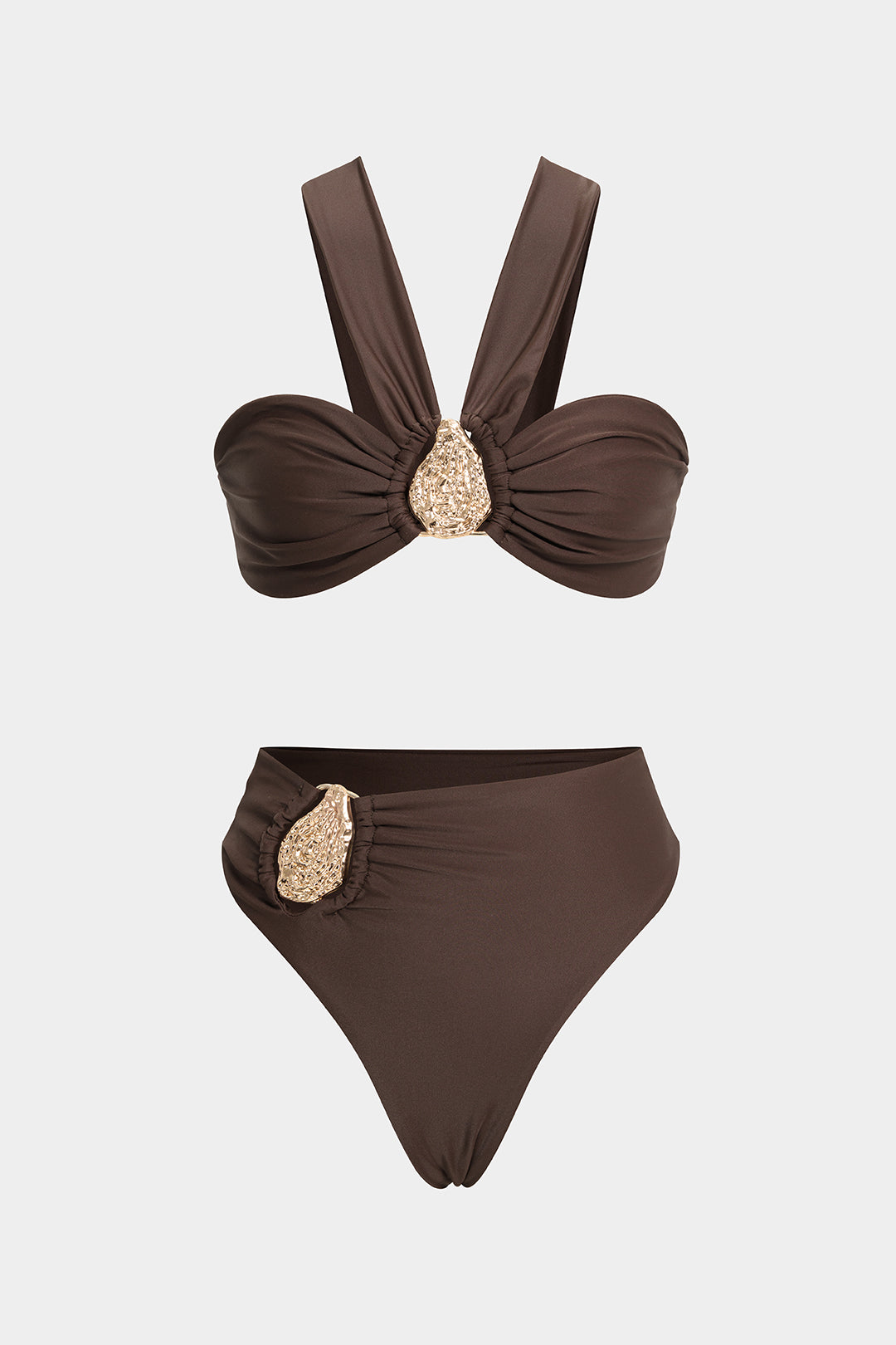 Maillot de bain deux-pièces asymétrique effet métallisé femme tendance