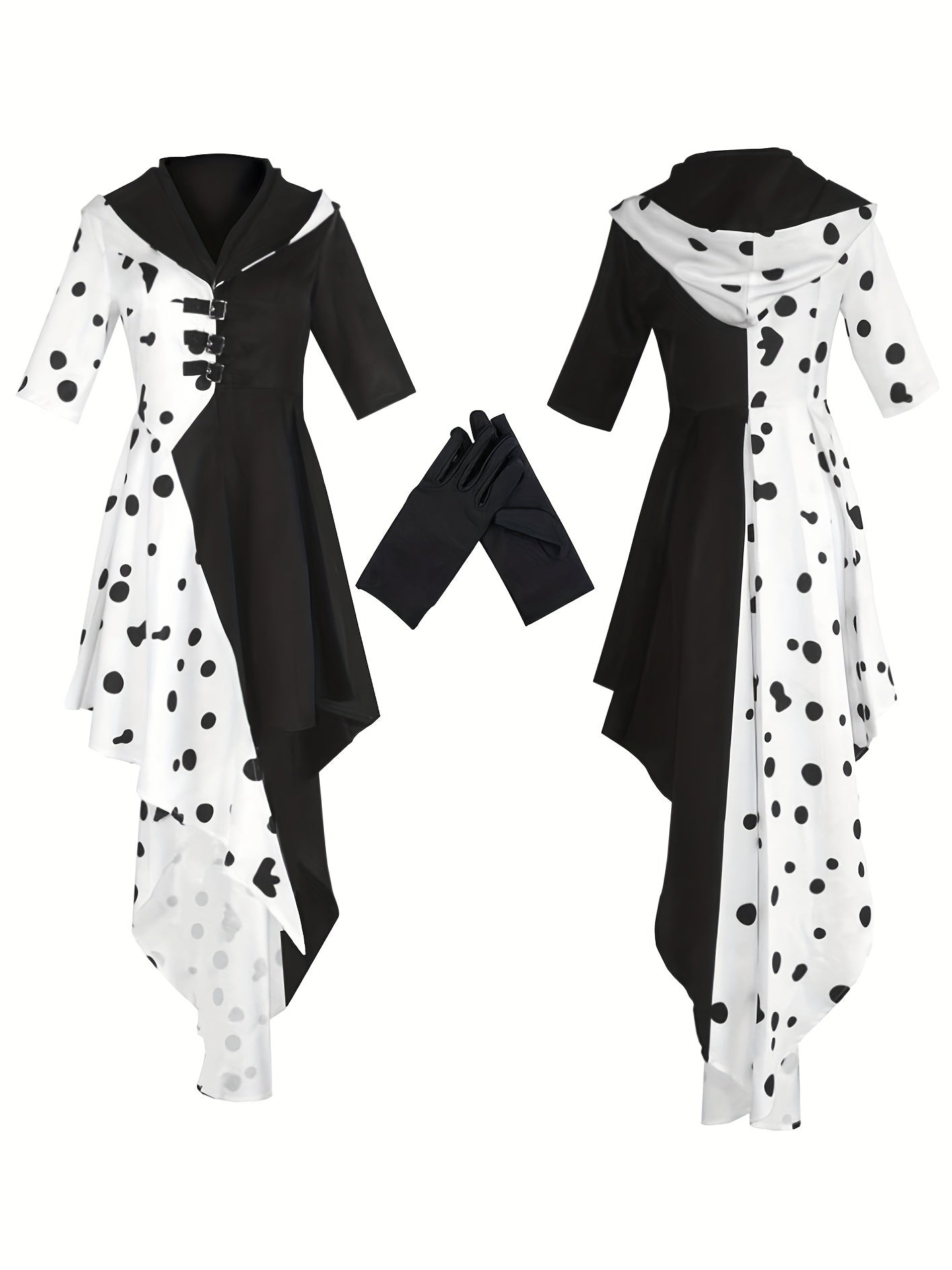 Robe de Costume Halloween Dalmatien - Design Asymétrique à Capuche et Confort