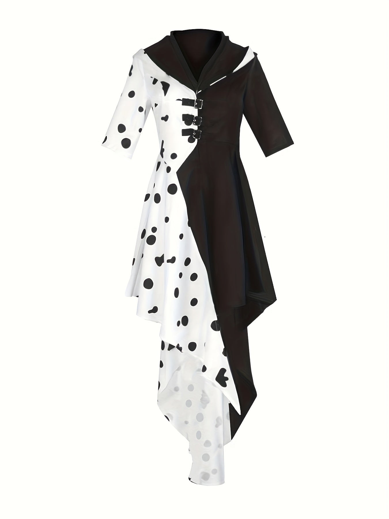 Robe de Costume Halloween Dalmatien - Design Asymétrique à Capuche et Confort