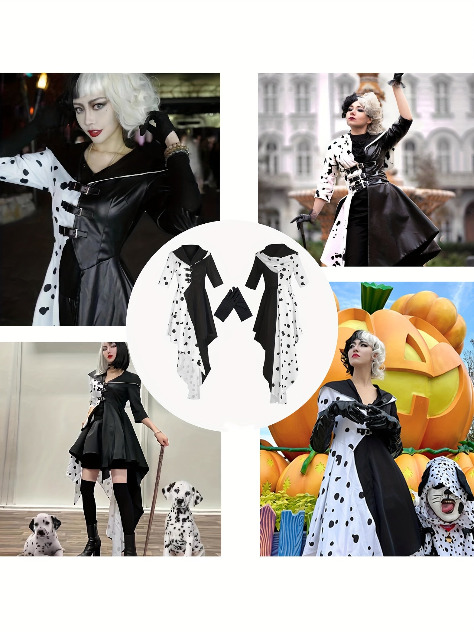 Robe de Costume Halloween Dalmatien - Design Asymétrique à Capuche et Confort