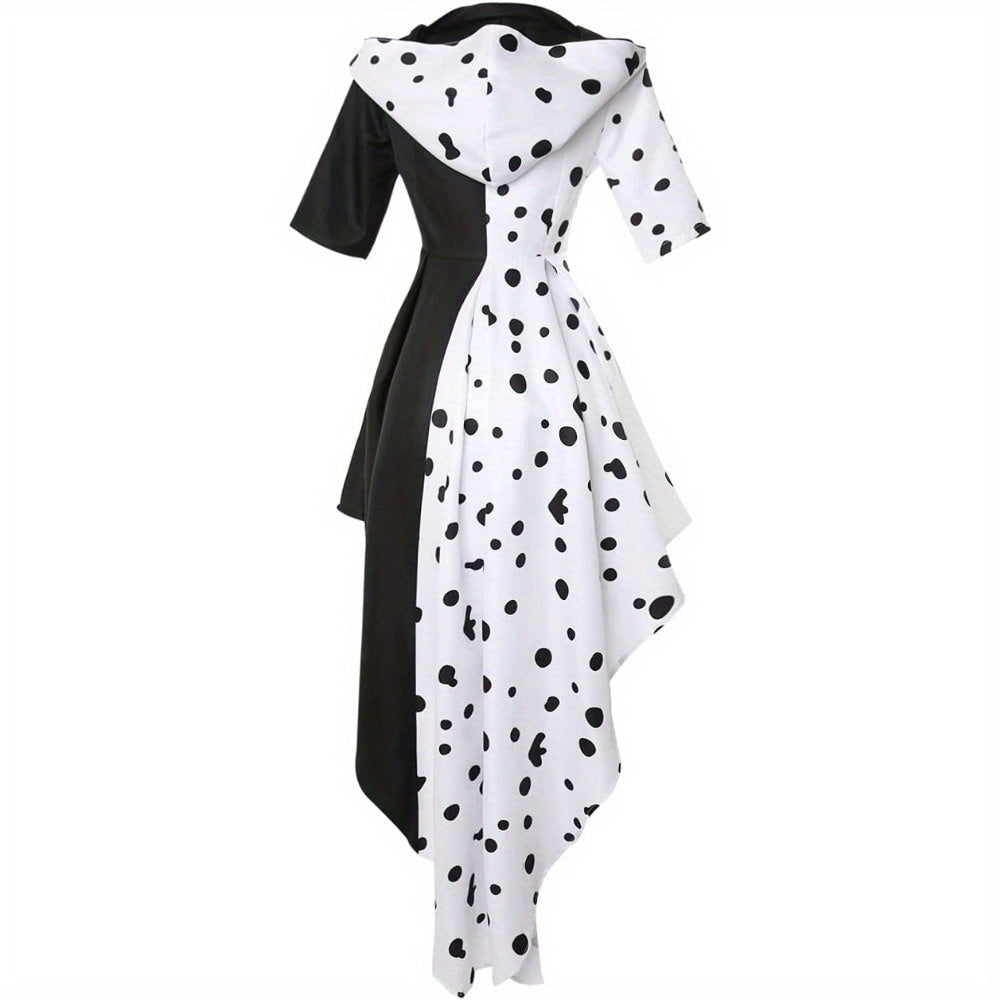 Robe de Costume Halloween Femme - Style Dalmate avec Capuche Asymétrique