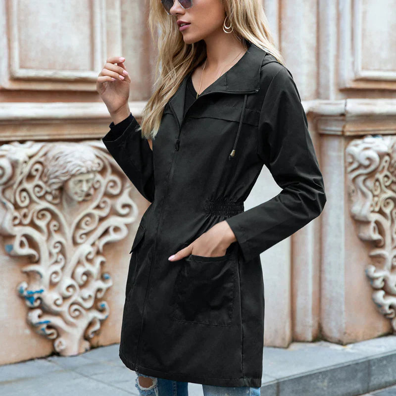 Manteau Long de Pluie pour Femmes - Capuche Ajustable et Coupe Détendue