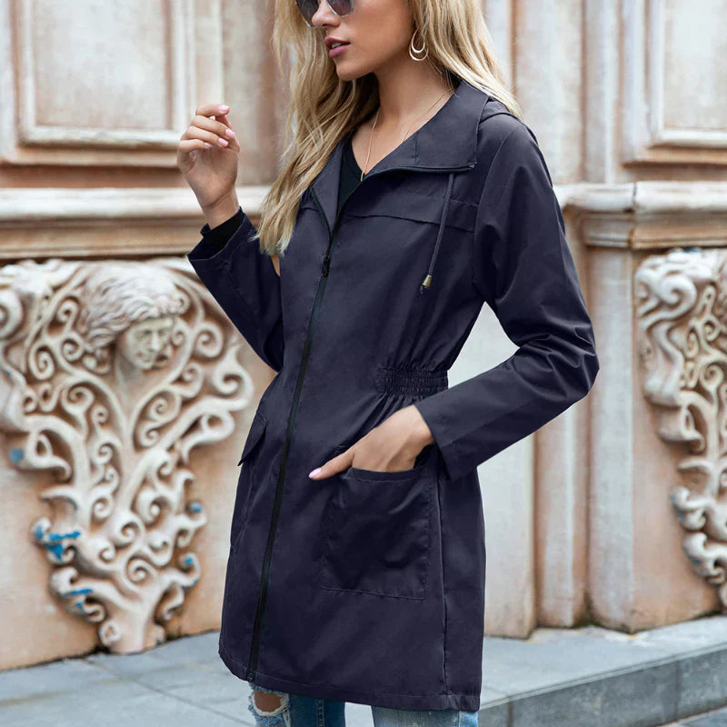 Manteau Long de Pluie pour Femmes - Capuche Ajustable et Coupe Détendue