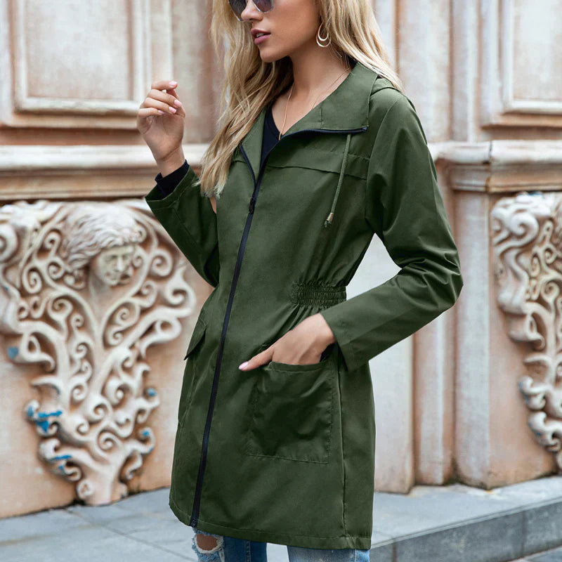 Manteau Long de Pluie pour Femmes - Capuche Ajustable et Coupe Détendue
