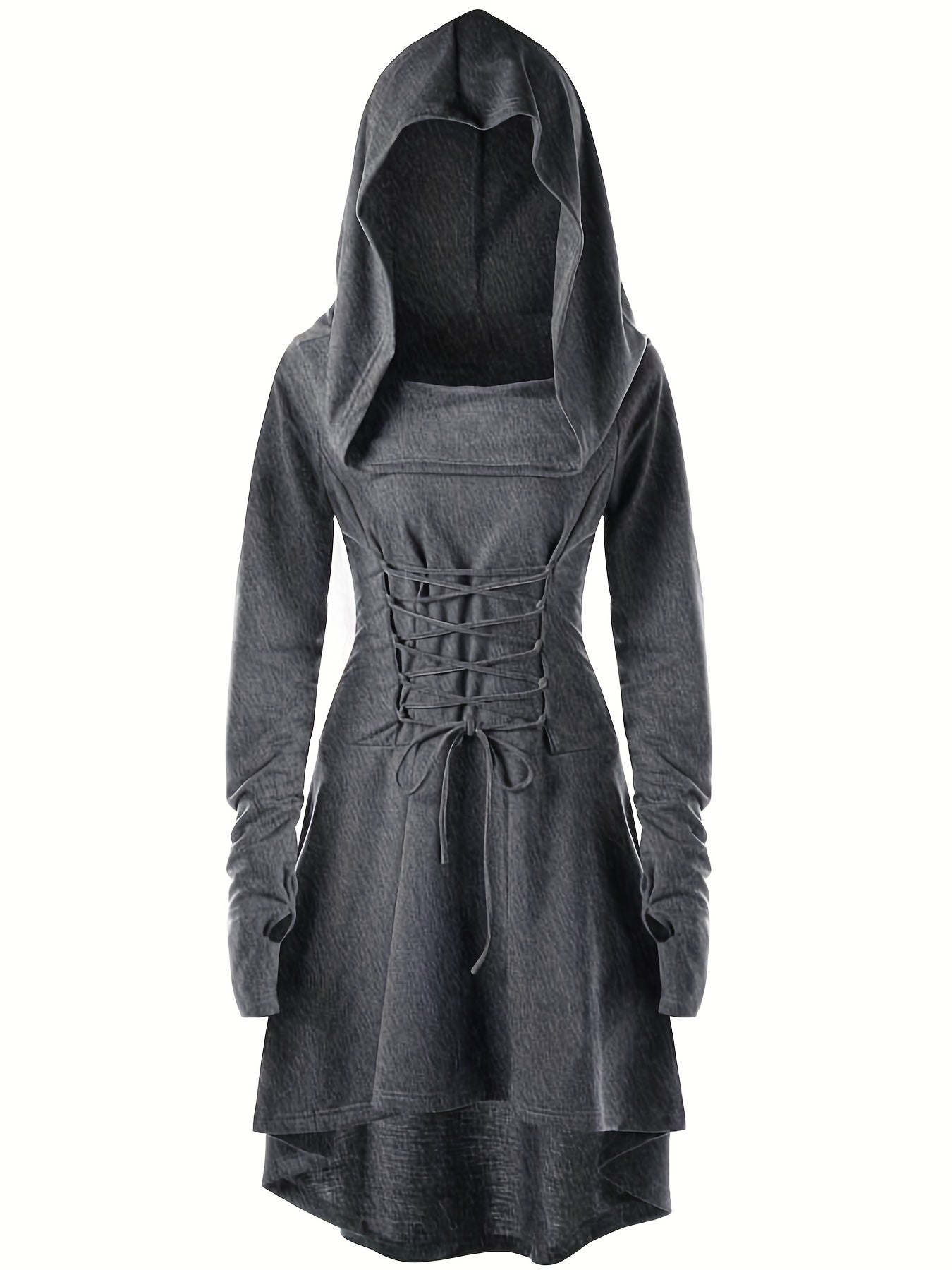 Robe de Costume Médiévale pour Femmes - Look Gothique avec Capuche et Lacets